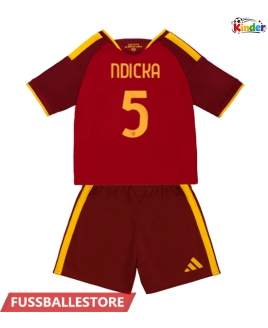 Günstige AS Roma Evan Ndicka #5 Heimtrikotsatz Kinder 2026-27 Kurzarm (+ Kurze Hosen)
